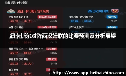 纽卡斯尔对阵西汉姆联的比赛预测及分析展望